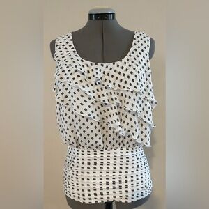 White House Black Market Geometric Ruffle Blouse